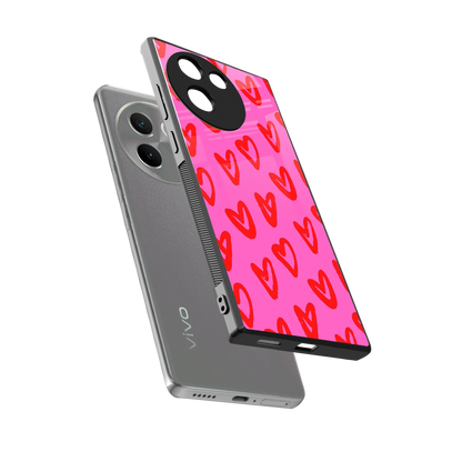 Heart Bloom sleek vivo v30e cover with tempered glass back and TPU edges
