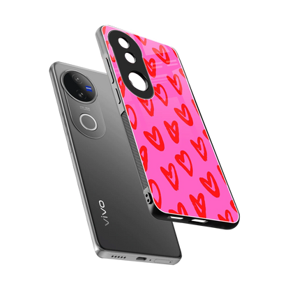 Heart Bloom sleek vivo v50 cover with tempered glass back and TPU edges
