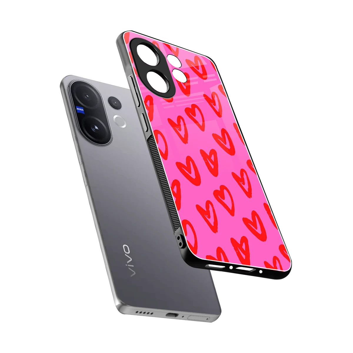Heart Bloom sleek vivo v60 cover with tempered glass back and TPU edges
