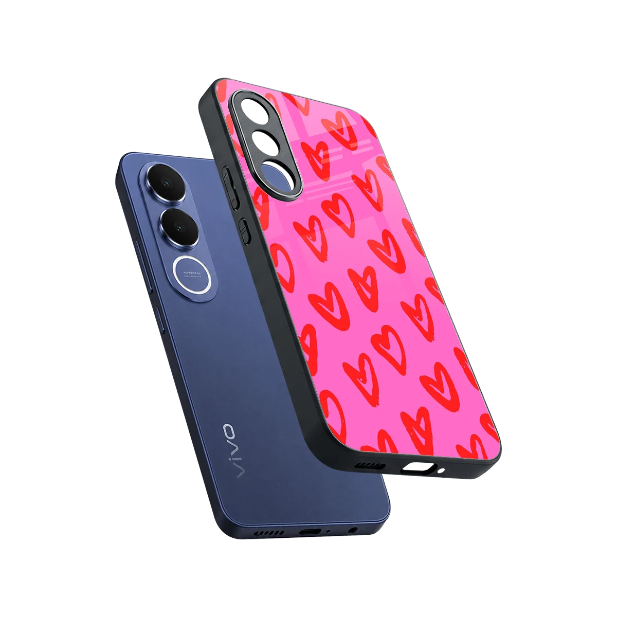 Heart Bloom sleek vivo v70 fe cover with tempered glass back and TPU edges