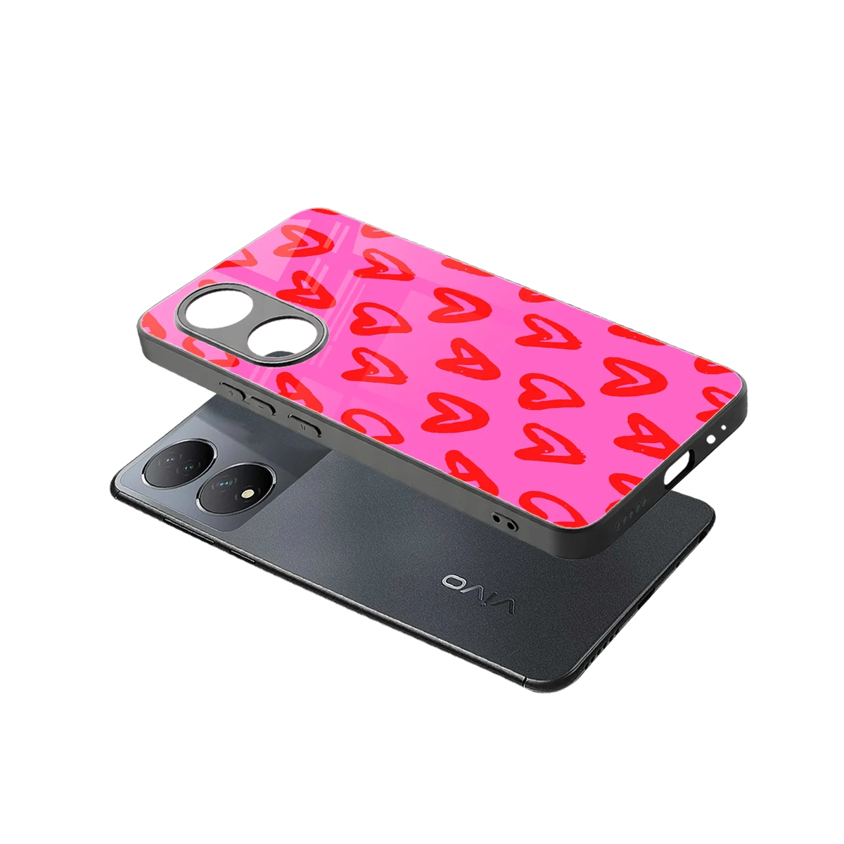 Heart Bloom sleek Vivo-y100 cover with tempered glass back and TPU edges