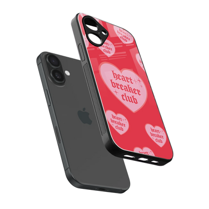 Heart Breaker Club sleek iPhone 16 cover with tempered glass back and TPU edges