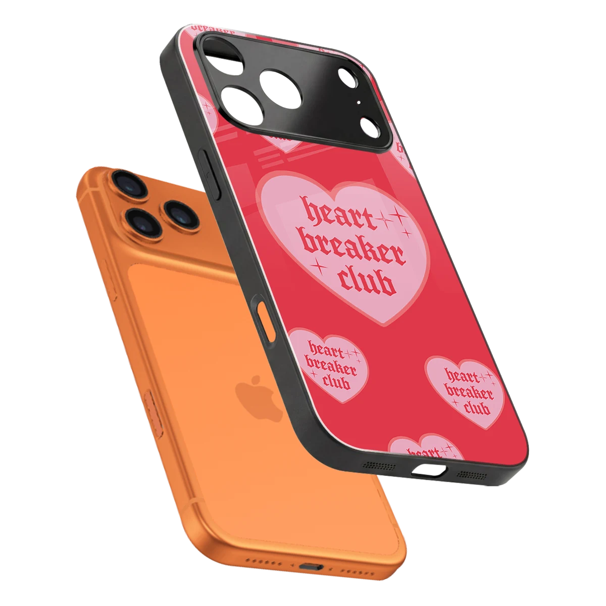 Heart Breaker Club sleek iphone 17 pro cover with tempered glass back and TPU edges