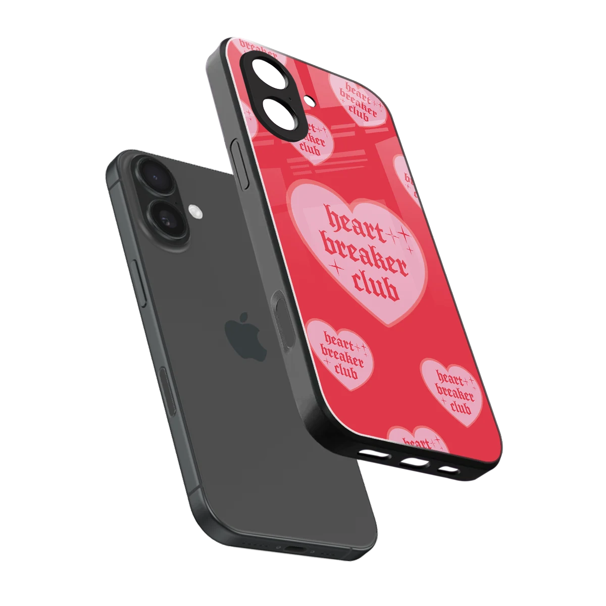 Heart Breaker Club sleek iphone 17 cover with tempered glass back and TPU edges