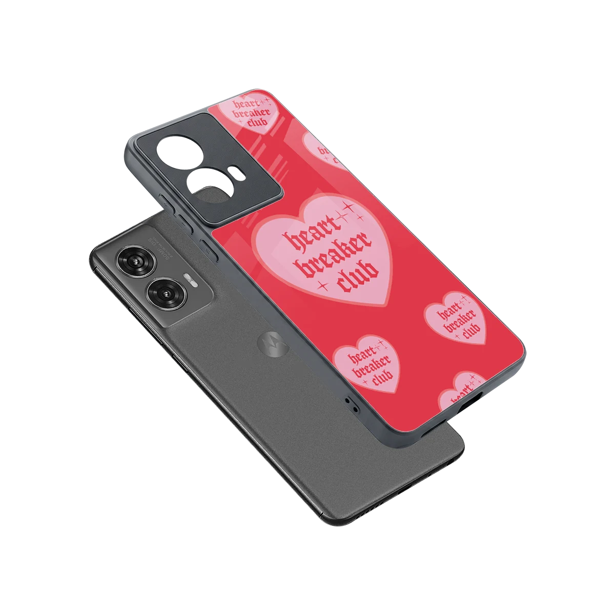 Heart Breaker Club sleek motorola edge 50 fusion cover with tempered glass back and TPU edges