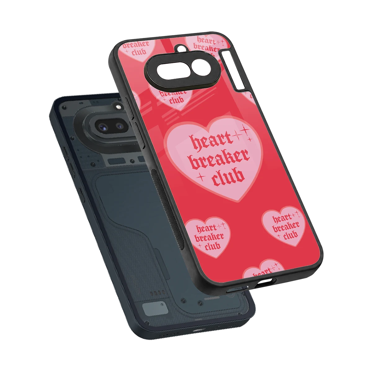 Heart Breaker Club sleek nothing phone 4a cover with tempered glass back and TPU edges