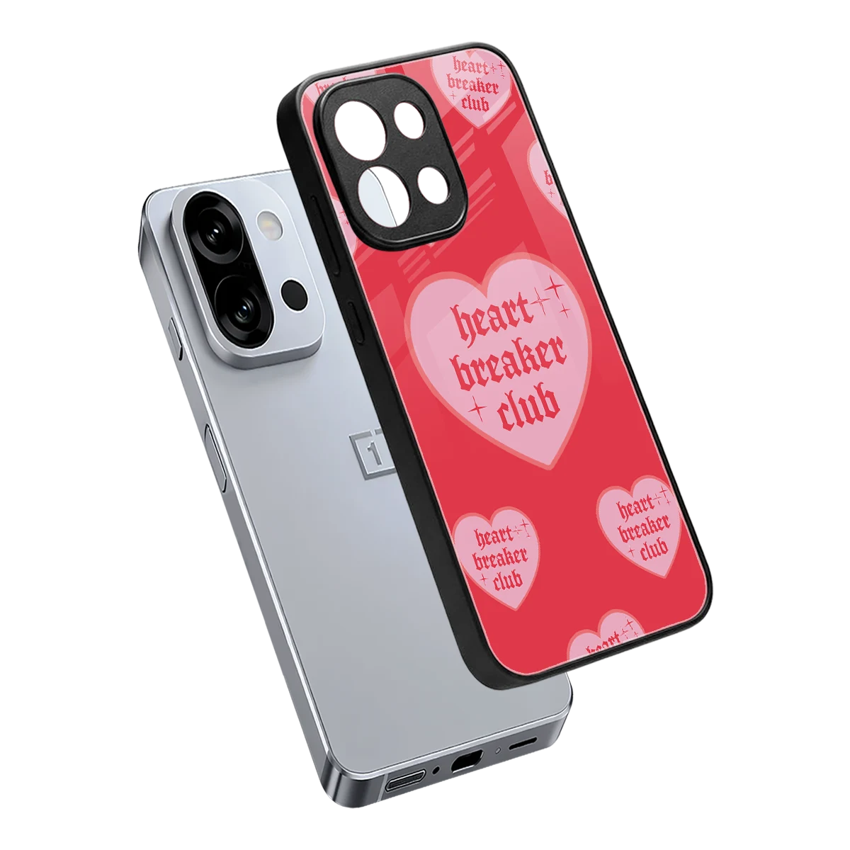 Heart Breaker Club sleek oneplus 13s cover with tempered glass back and TPU edges