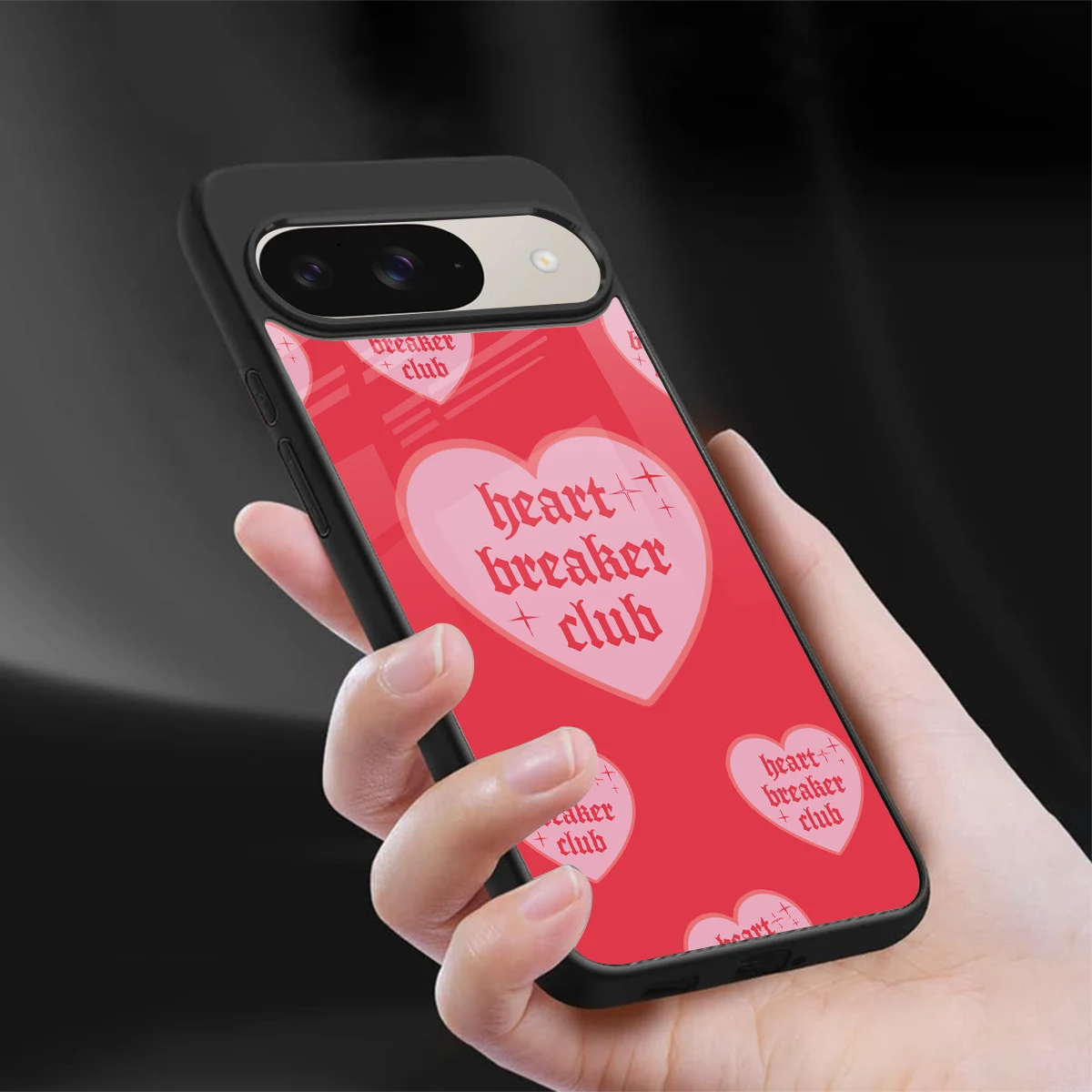 Heart Breaker Club sleek google pixel 9 cover with tempered glass back and TPU edges