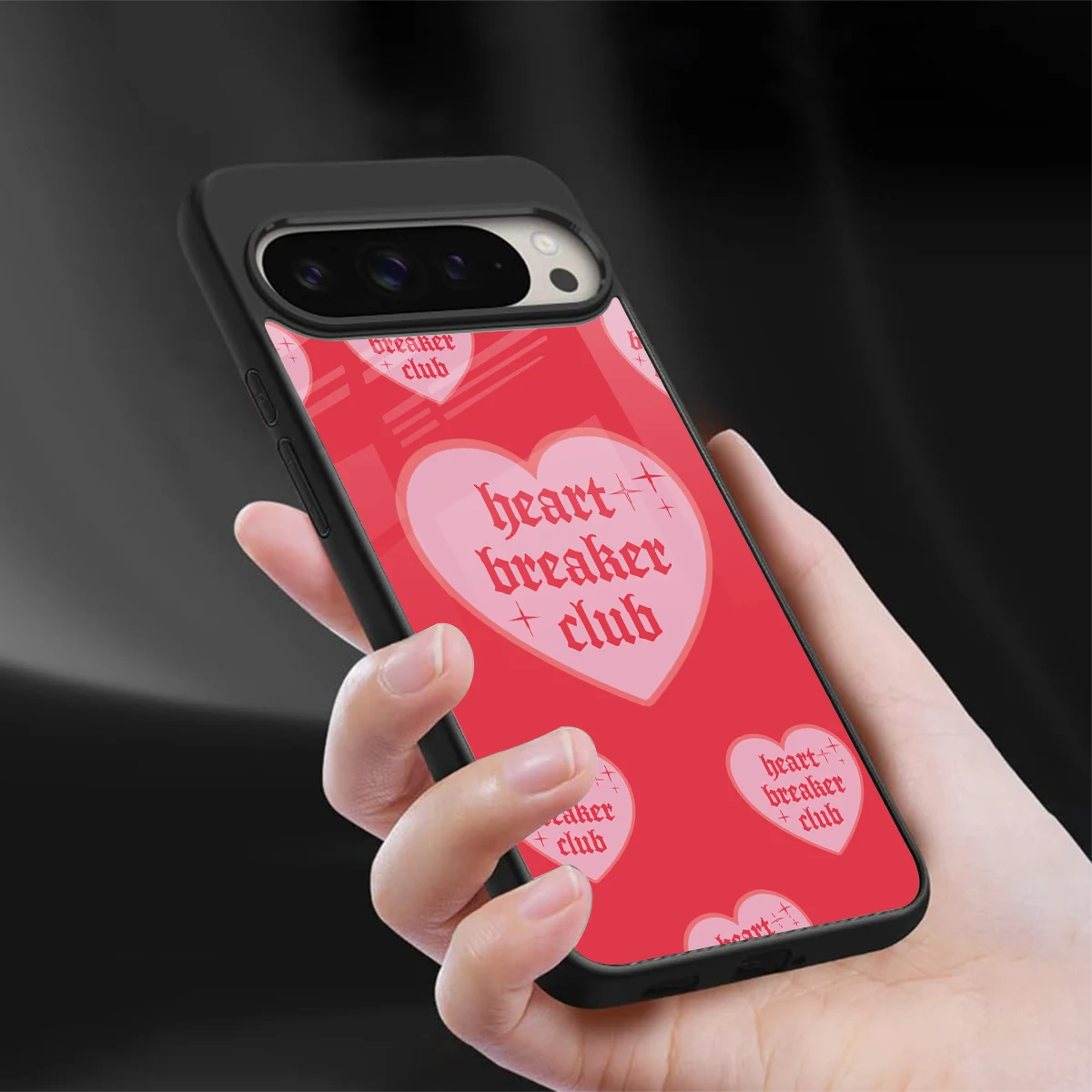 Heart Breaker Club sleek google pixel 9 pro cover with tempered glass back and TPU edges