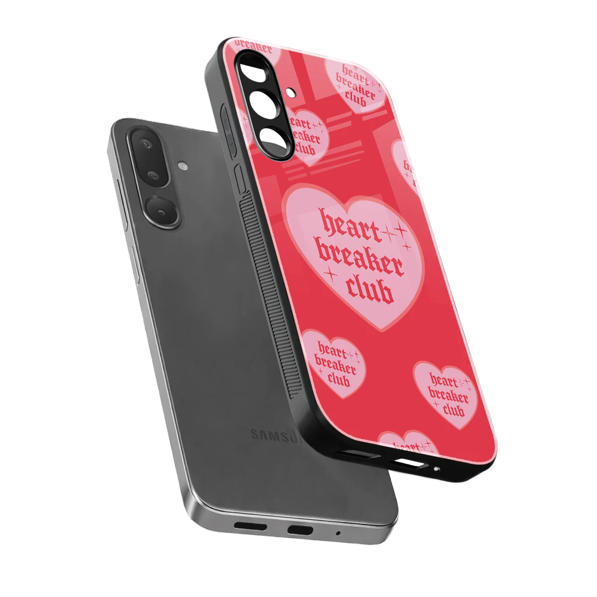 Heart Breaker Club sleek samsung galaxy m36 5g cover with tempered glass back and TPU edges