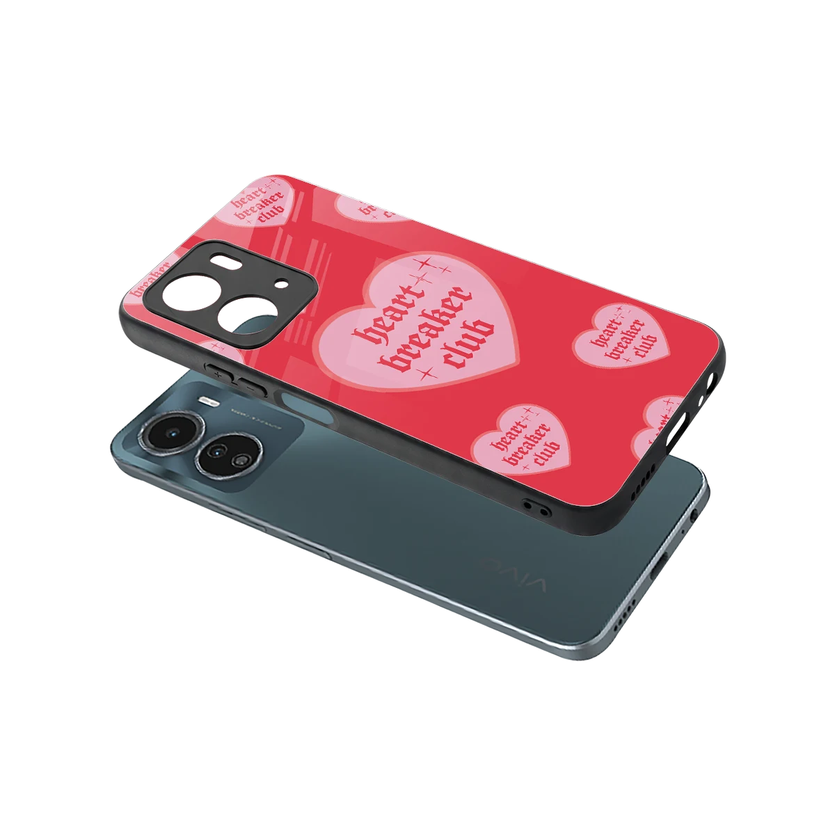Heart Breaker Club sleek vivo y16 cover with tempered glass back and TPU edges