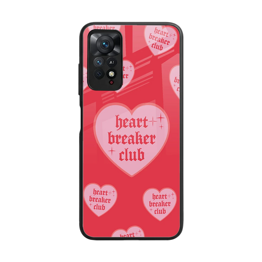 Heart Breaker Club back phone cover | glass case for redmi note 11 pro