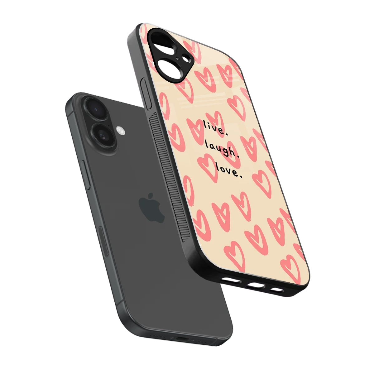 Heart Flow sleek iPhone 16 cover with tempered glass back and TPU edges