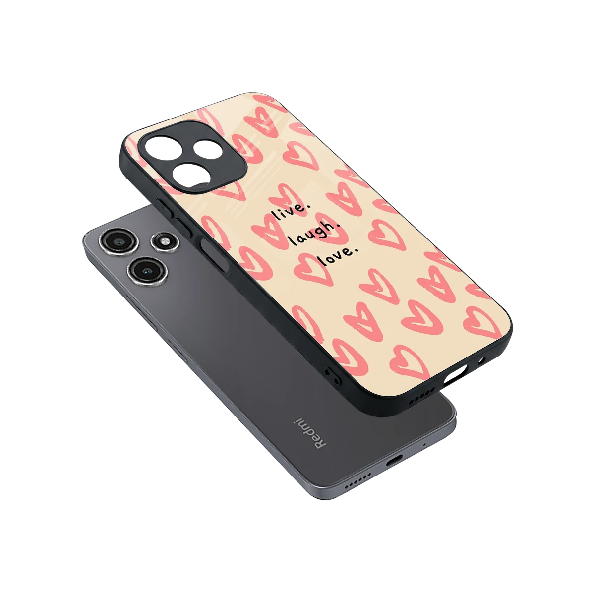 Heart Flow sleek redmi 12 5g cover with tempered glass back and TPU edges
