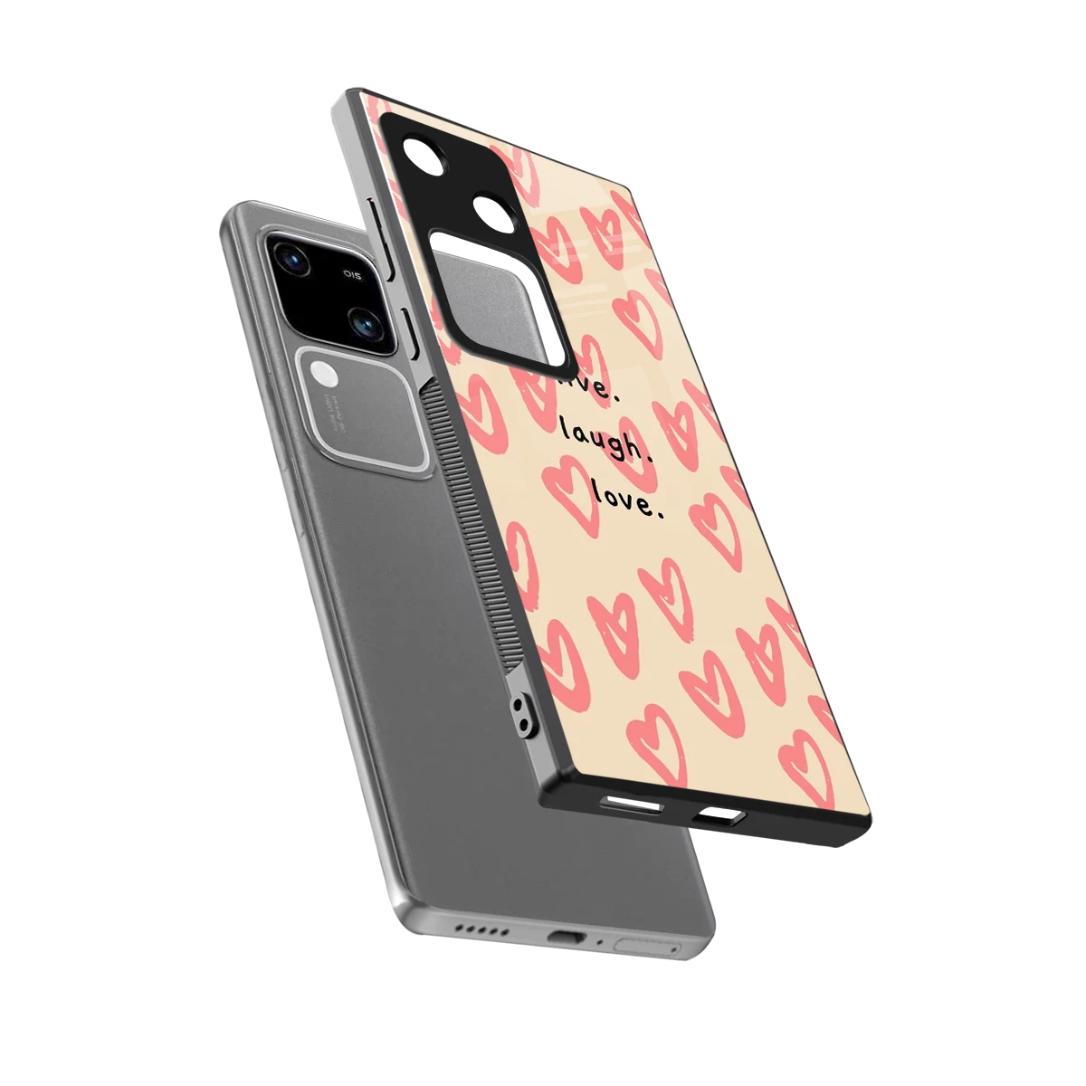Heart Flow sleek vivo v30 cover with tempered glass back and TPU edges