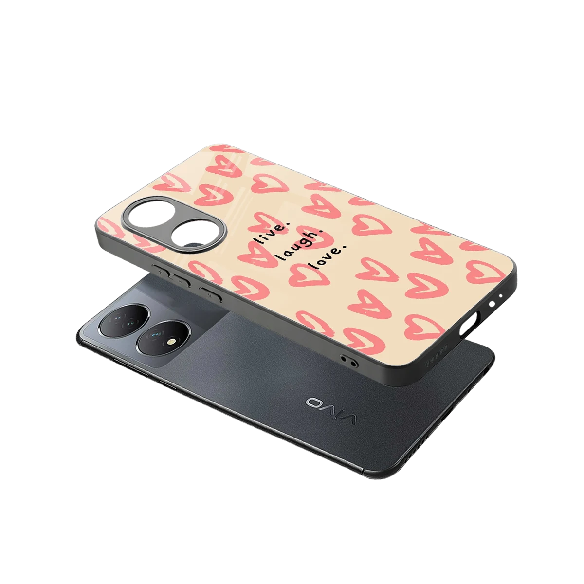 Heart Flow sleek Vivo-y100 cover with tempered glass back and TPU edges