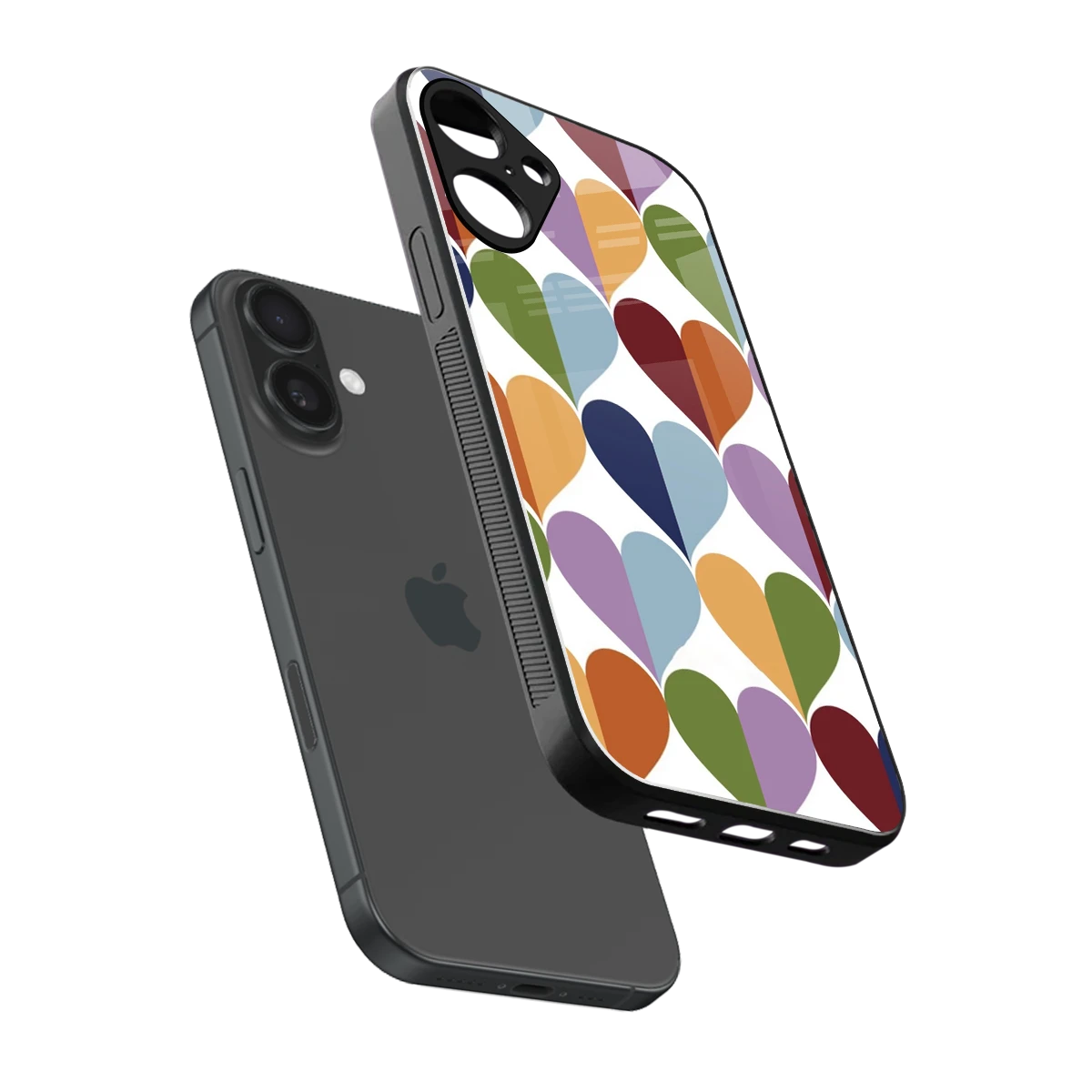 Heart Splash sleek iphone 16 plus cover with tempered glass back and TPU edges