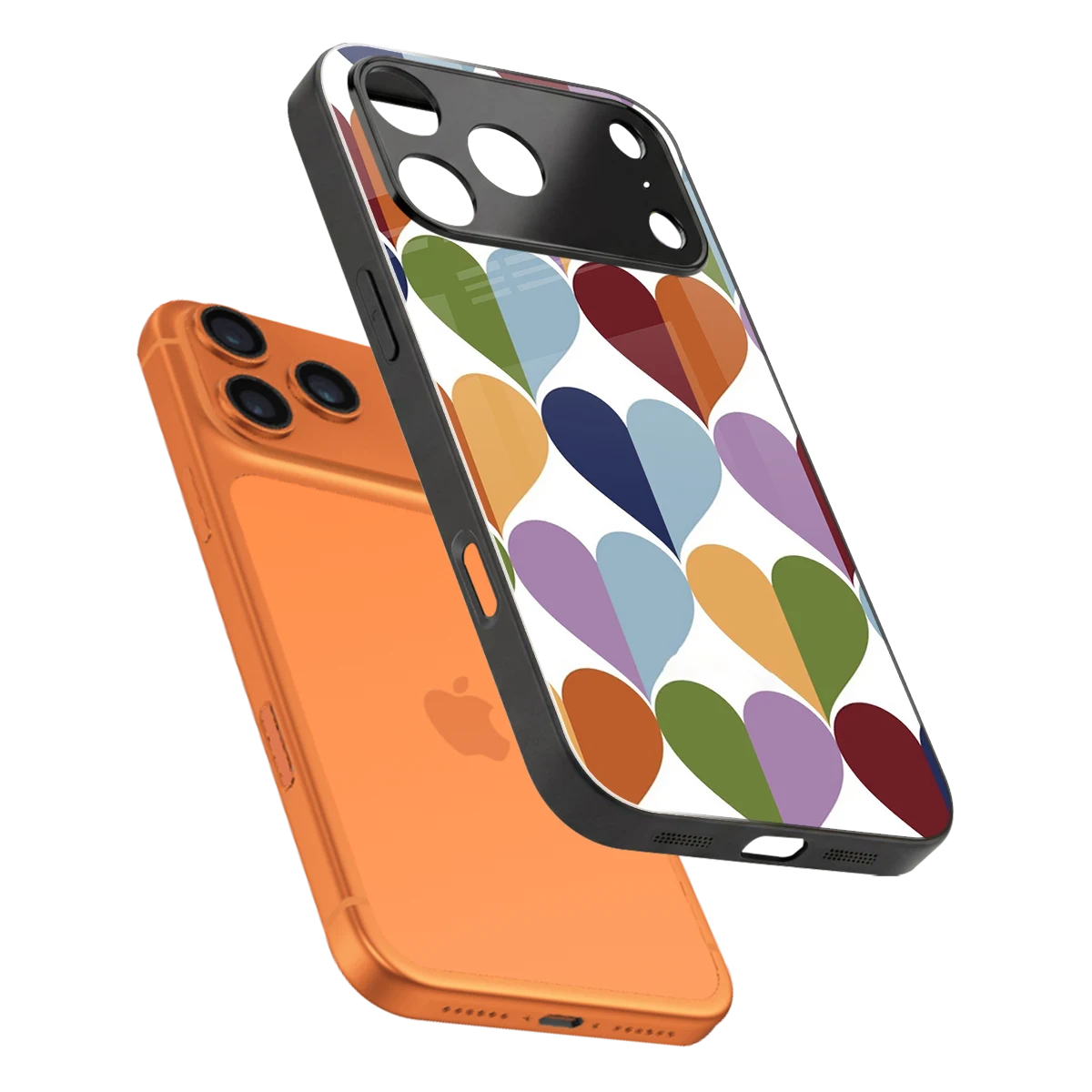Heart Splash sleek iphone 17 pro cover with tempered glass back and TPU edges