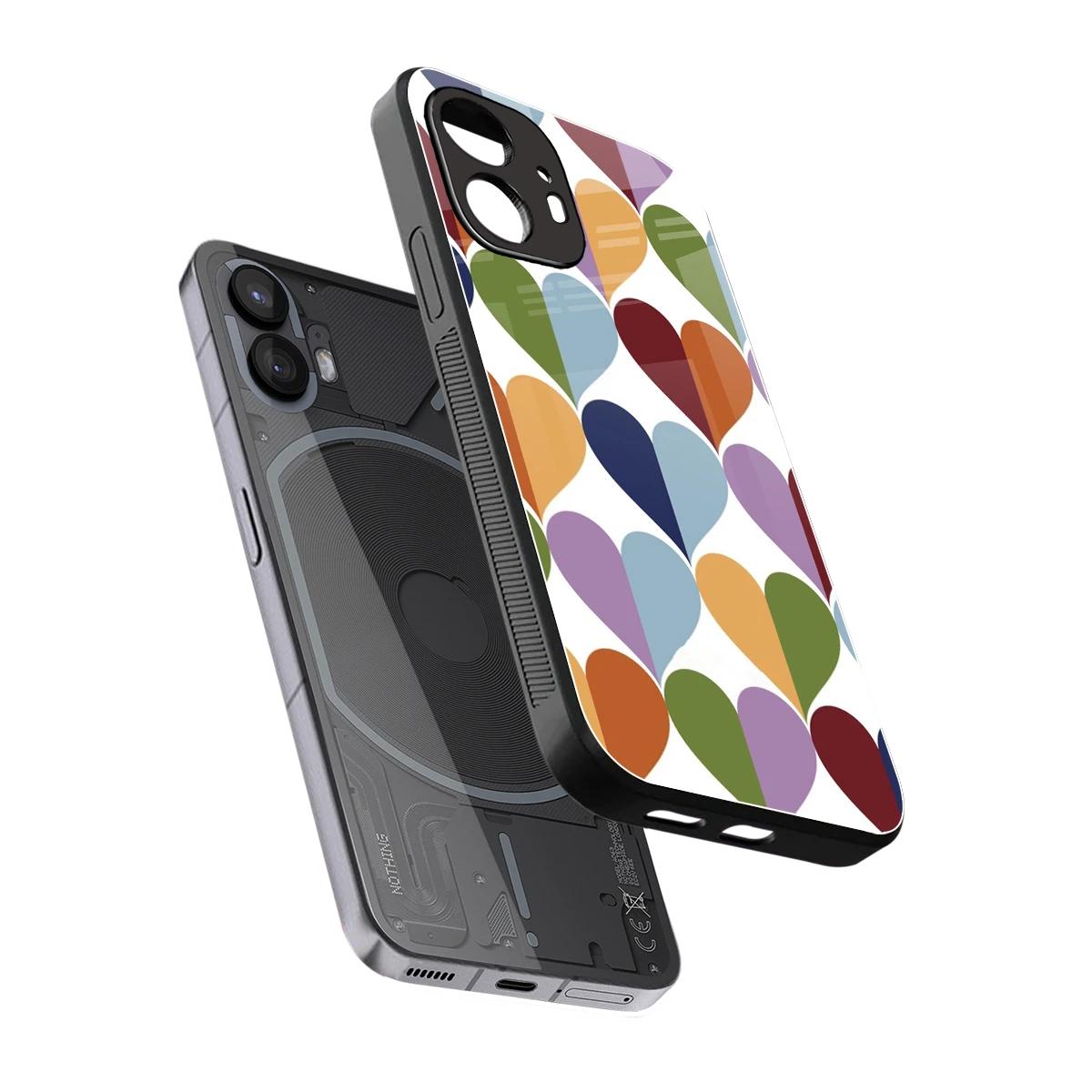 Heart Splash sleek nothing phone 2 cover with tempered glass back and TPU edges