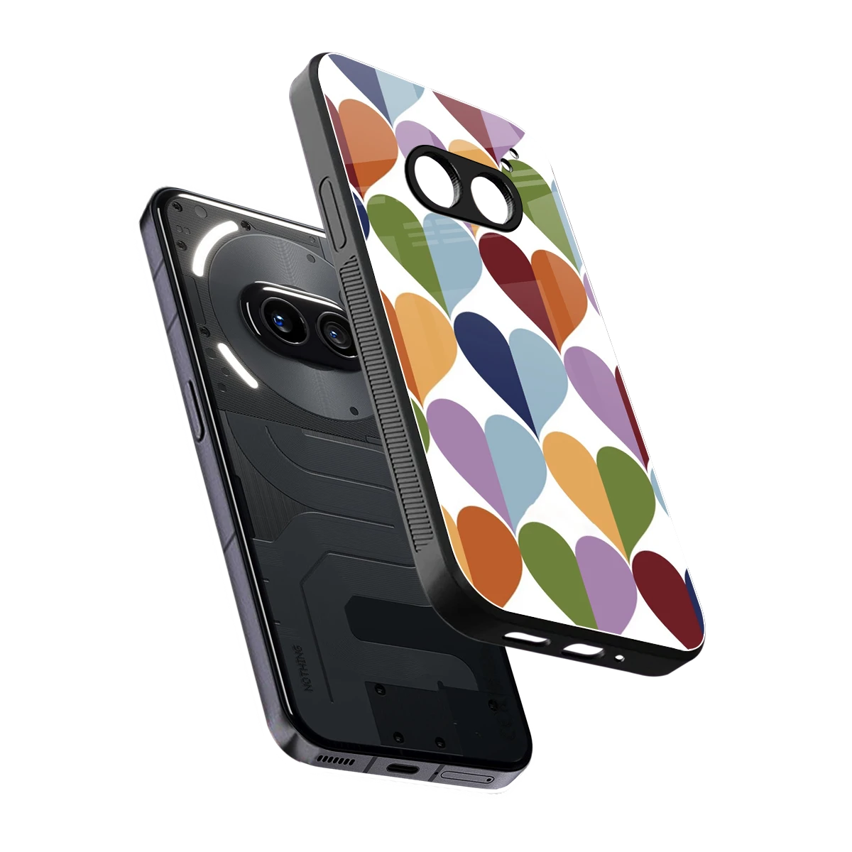 Heart Splash sleek nothing phone 2a plus cover with tempered glass back and TPU edges