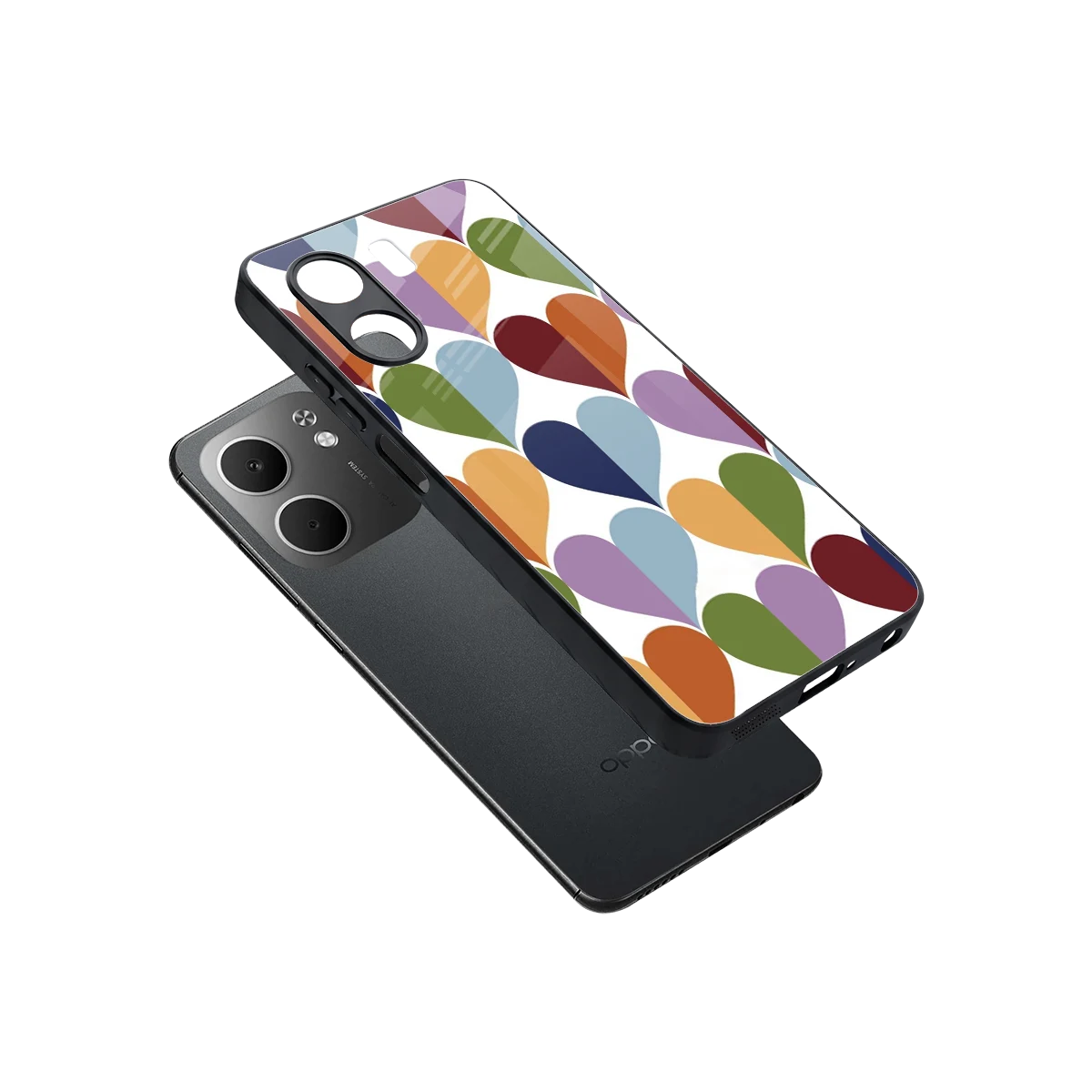 Heart Splash sleek oppo a5x 5g cover with tempered glass back and TPU edges