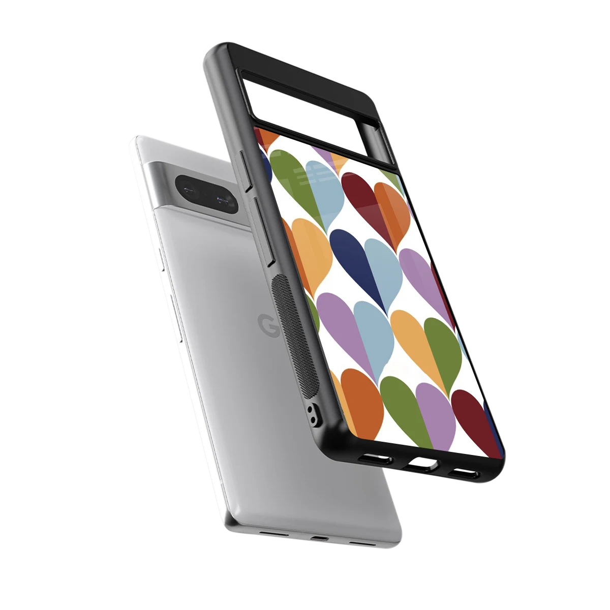 Heart Splash sleek google pixel 7 cover with tempered glass back and TPU edges