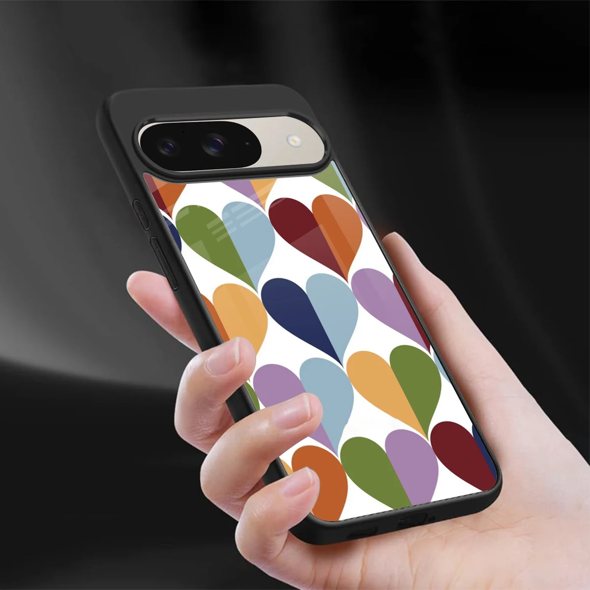 Heart Splash sleek google pixel 9 cover with tempered glass back and TPU edges