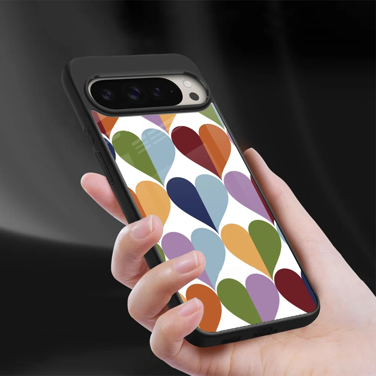 Heart Splash sleek google pixel 9 pro cover with tempered glass back and TPU edges