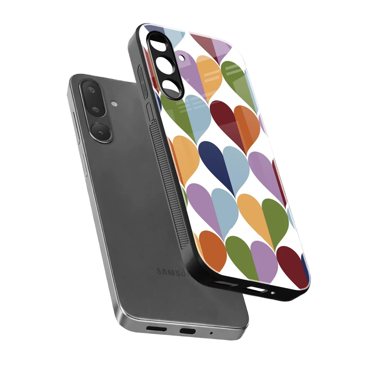 Heart Splash sleek samsung galaxy m56 5g cover with tempered glass back and TPU edges