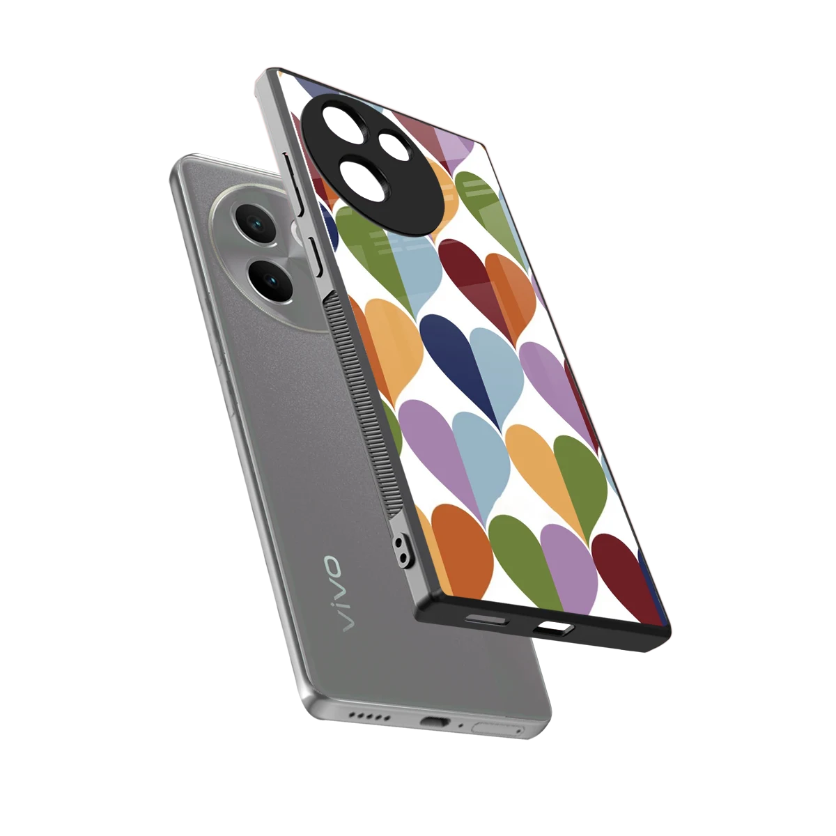 Heart Splash sleek vivo v30e cover with tempered glass back and TPU edges