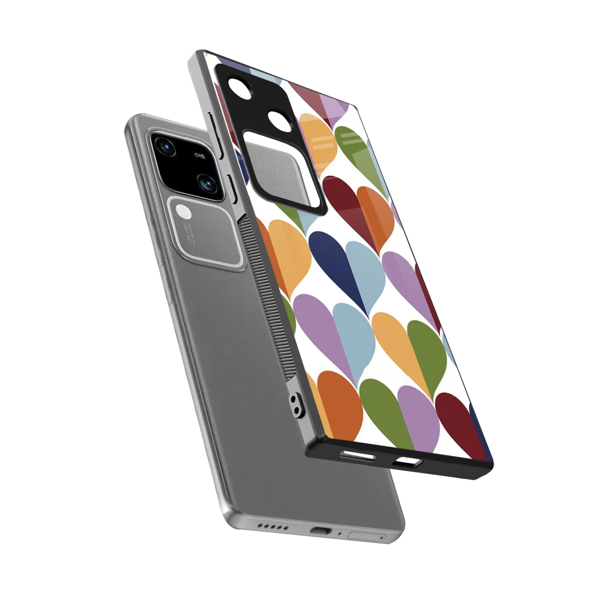 Heart Splash sleek vivo v30 cover with tempered glass back and TPU edges