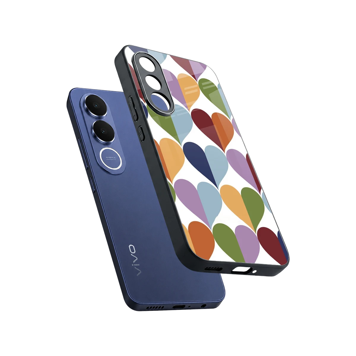 Heart Splash sleek vivo v70 fe cover with tempered glass back and TPU edges
