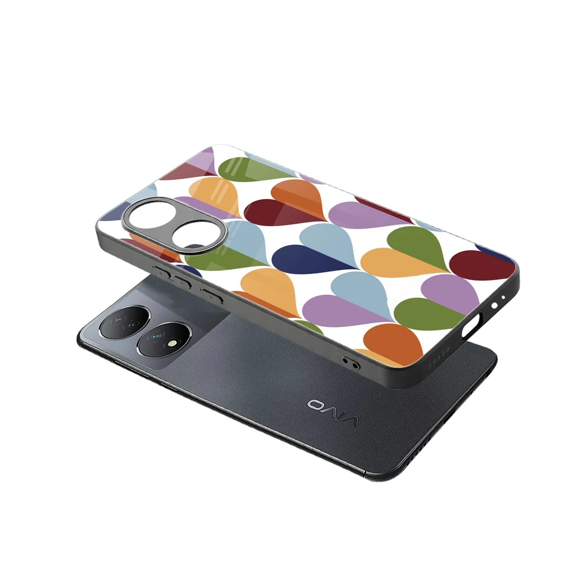 Heart Splash sleek Vivo-y100 cover with tempered glass back and TPU edges
