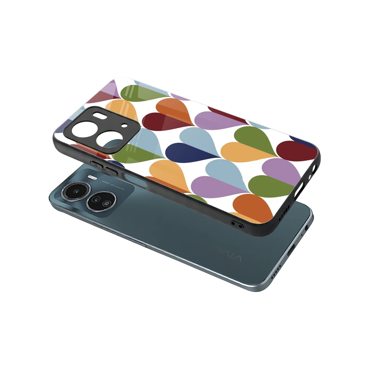 Heart Splash sleek vivo y16 cover with tempered glass back and TPU edges