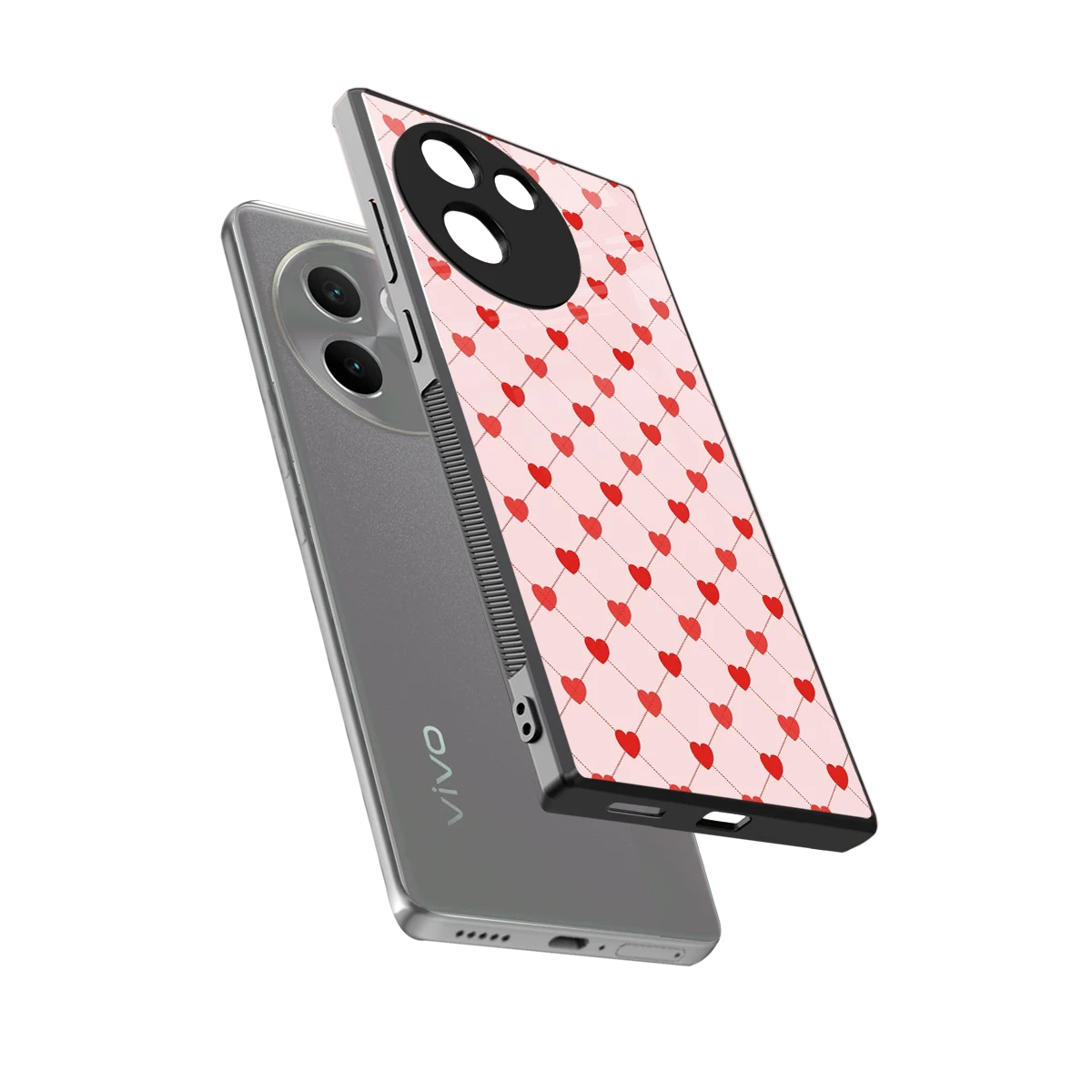 Heartbeat sleek vivo v30e cover with tempered glass back and TPU edges