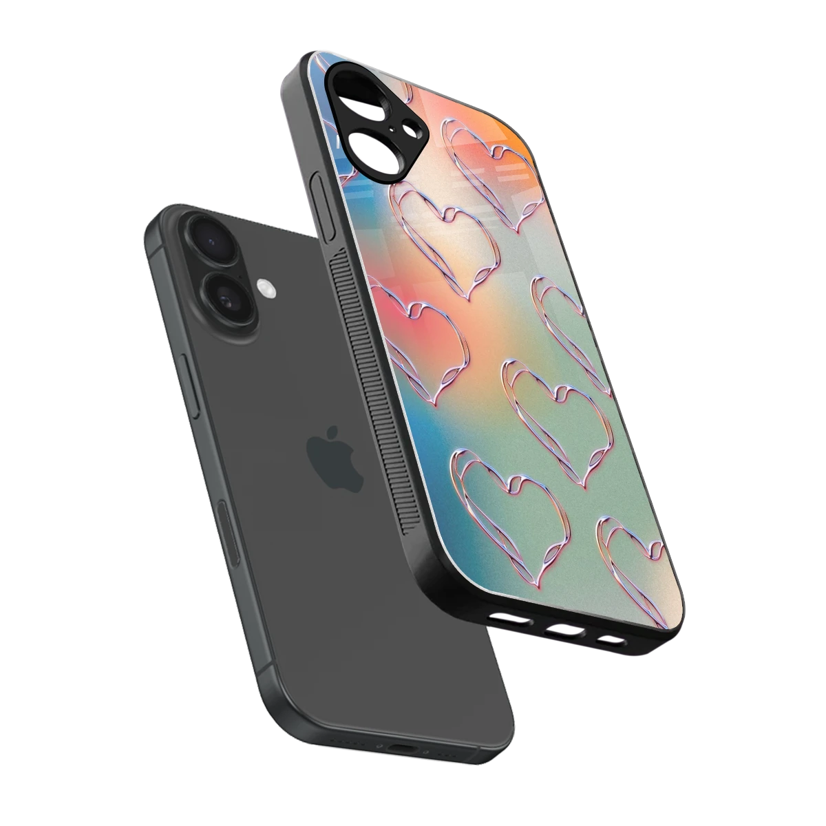 Hearts Euphoria sleek iPhone 16 cover with tempered glass back and TPU edges