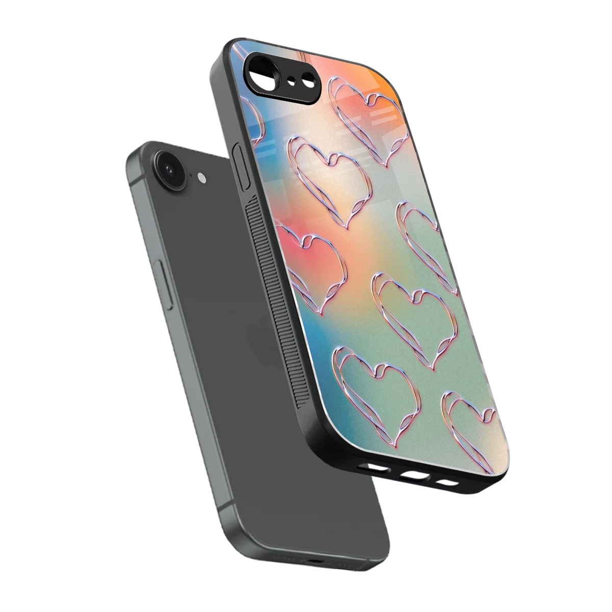 Hearts Euphoria sleek iphone 16e cover with tempered glass back and TPU edges
