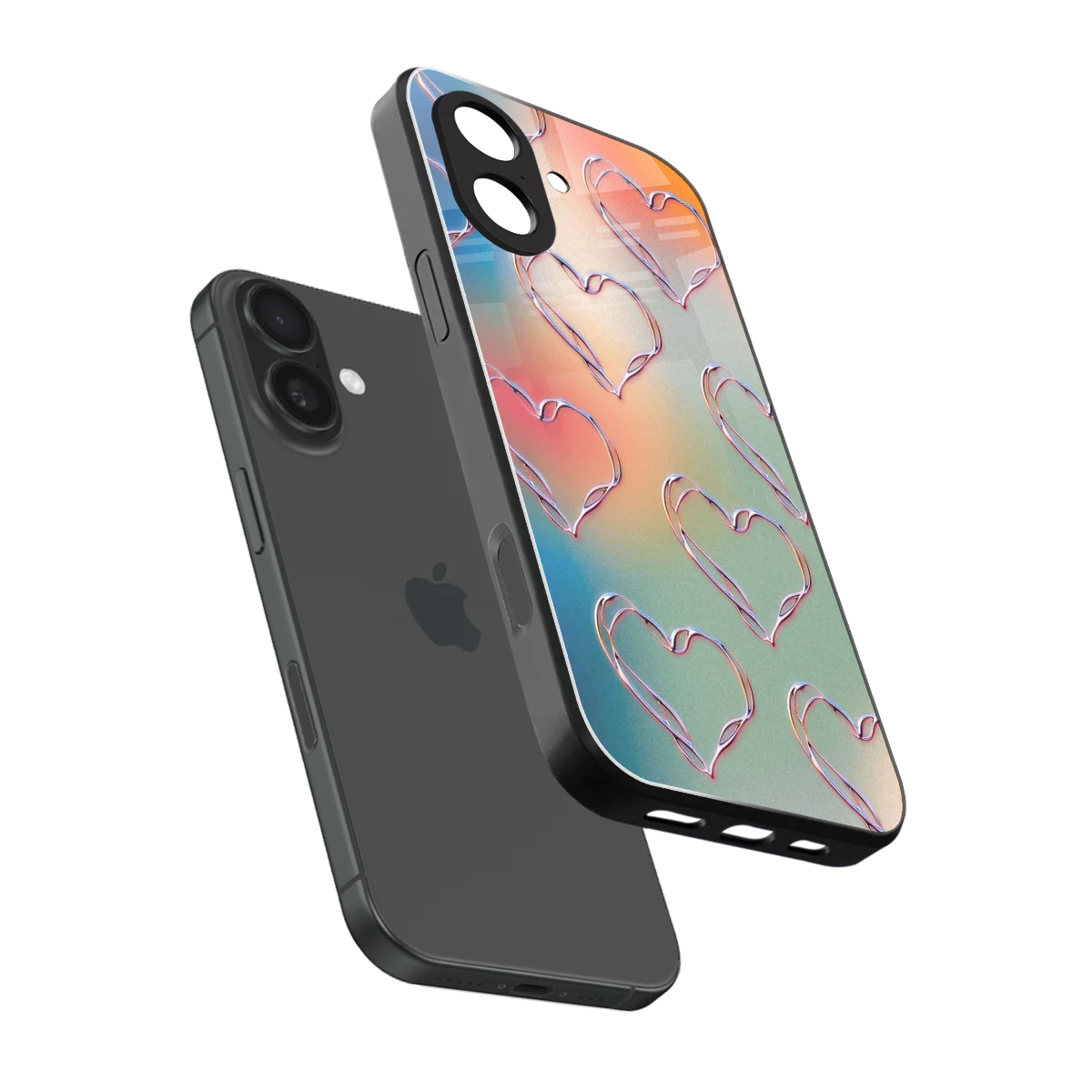 Hearts Euphoria sleek iphone 17 cover with tempered glass back and TPU edges