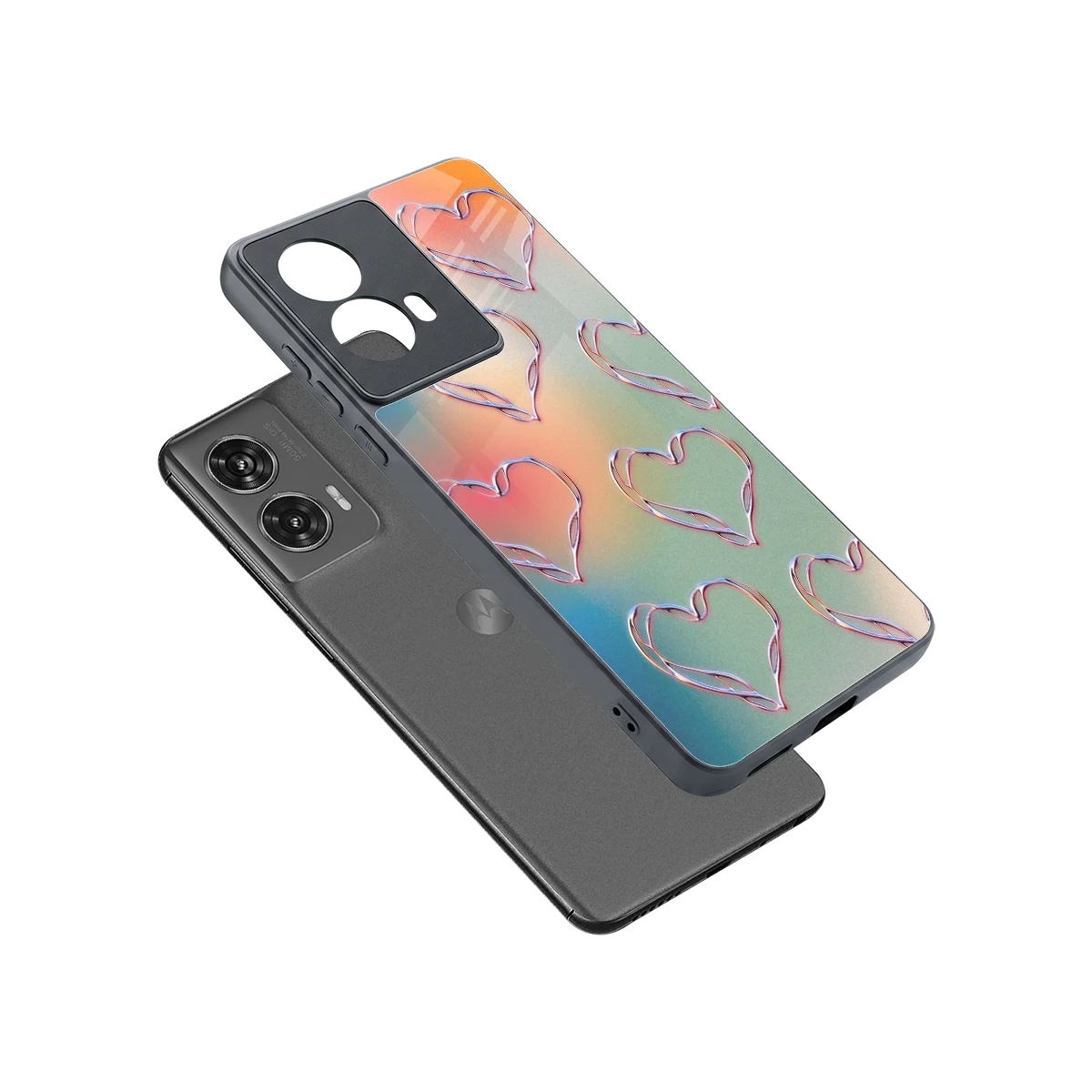 Hearts Euphoria sleek motorola edge 50 fusion cover with tempered glass back and TPU edges
