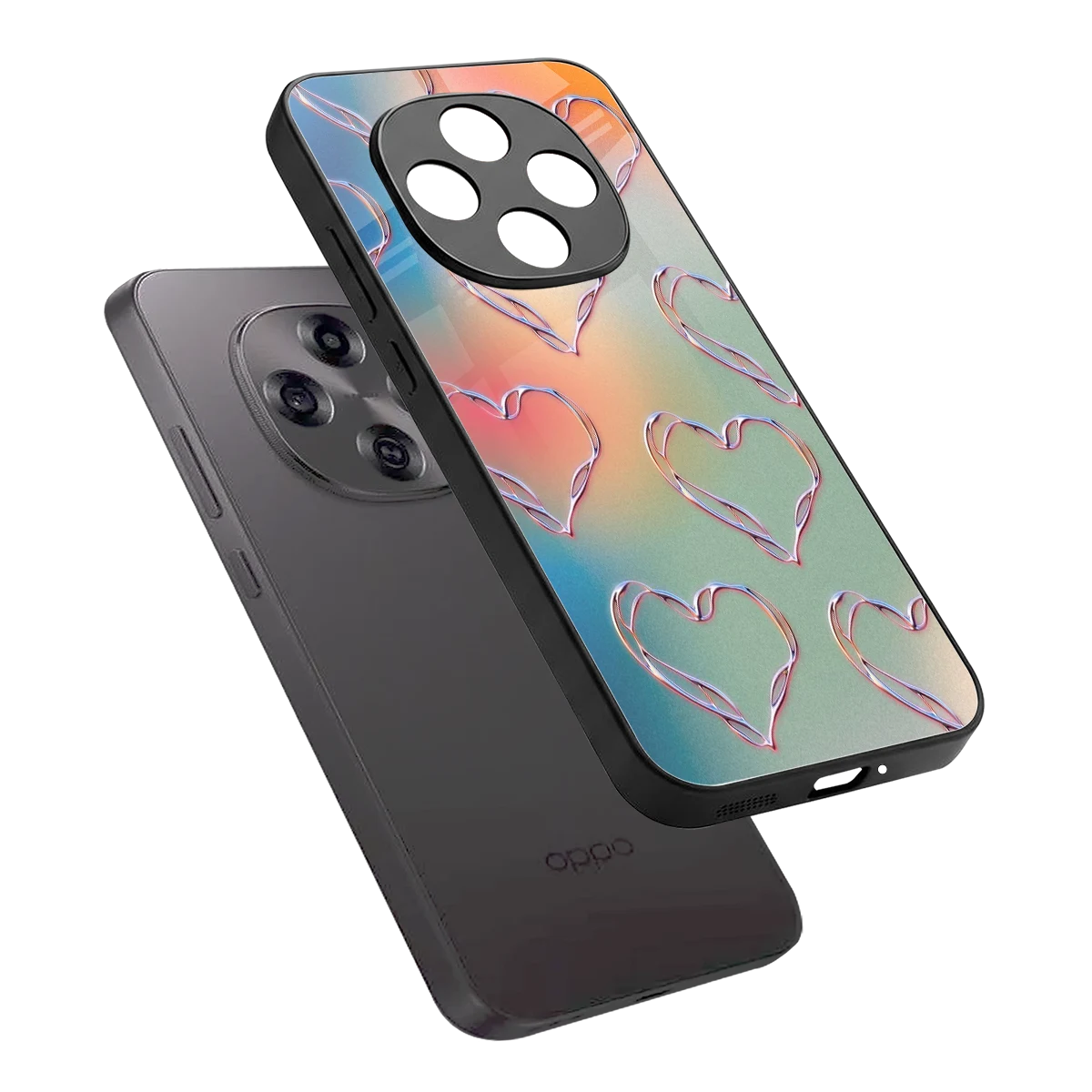 Hearts Euphoria sleek oppo f31 pro 5g cover with tempered glass back and TPU edges