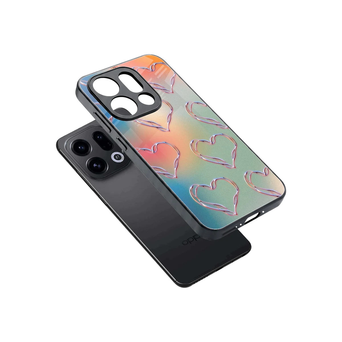 Hearts Euphoria sleek oppo find x9 cover with tempered glass back and TPU edges