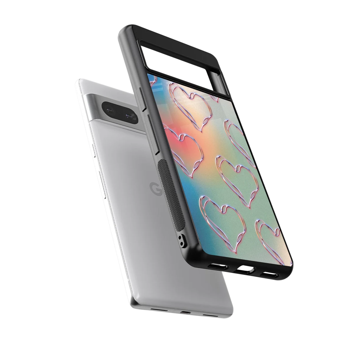 Hearts Euphoria sleek google pixel 7a cover with tempered glass back and TPU edges