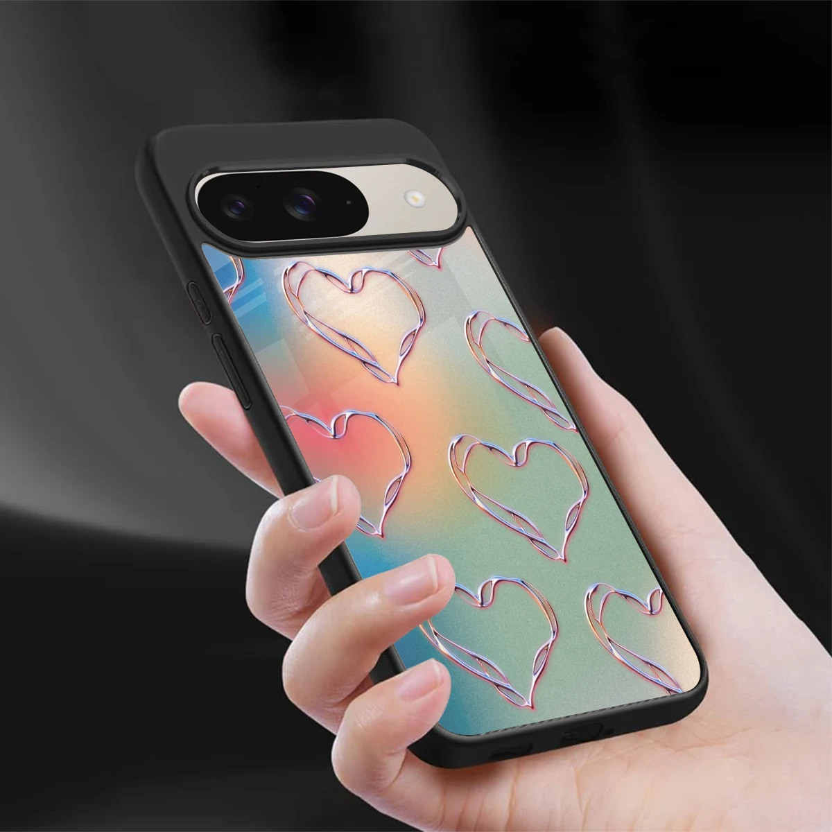 Hearts Euphoria sleek google pixel 9 cover with tempered glass back and TPU edges