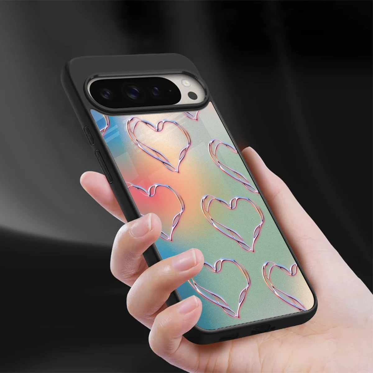 Hearts Euphoria sleek google pixel 9 pro xl cover with tempered glass back and TPU edges