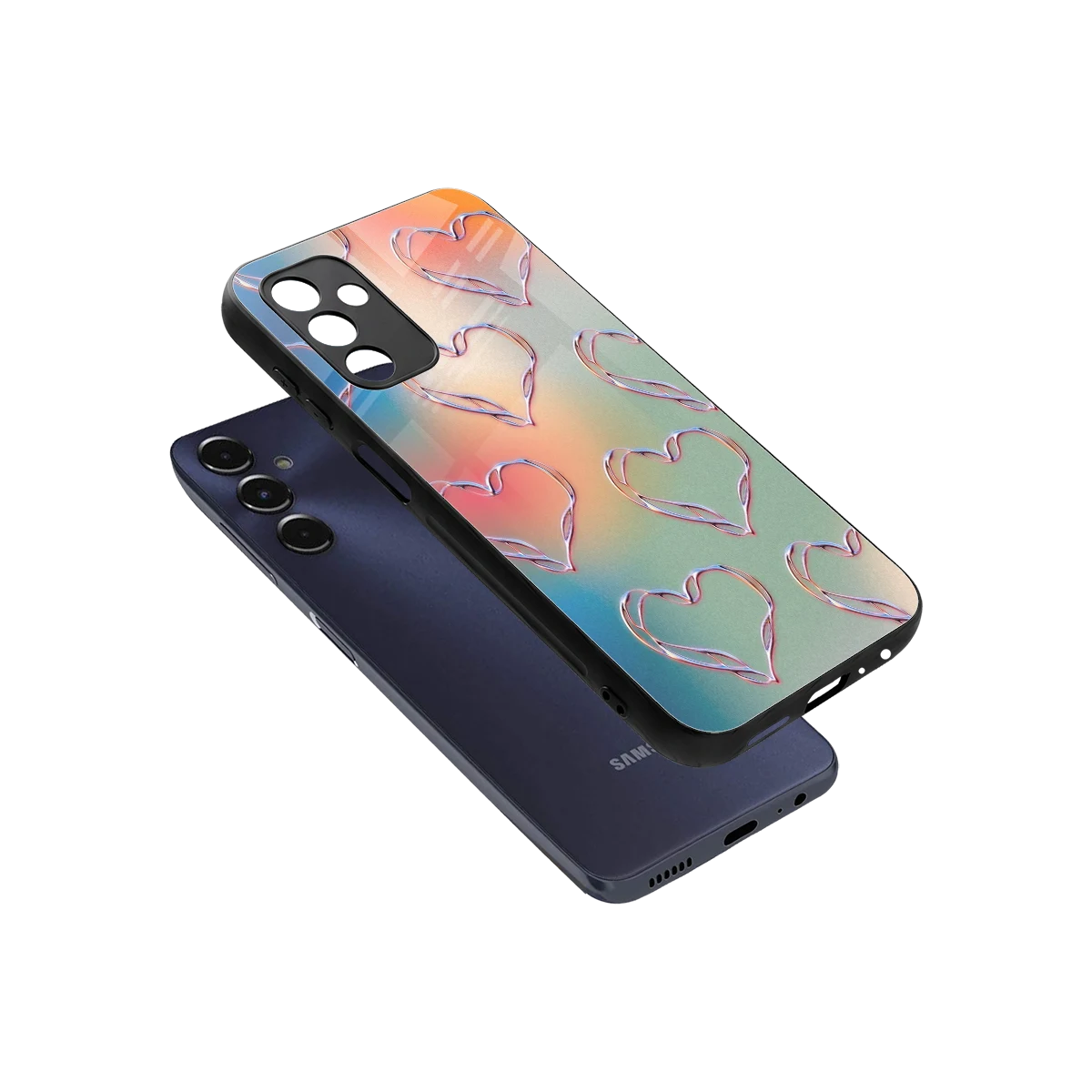 Hearts Euphoria sleek samsung galaxy m14 5g cover with tempered glass back and TPU edges