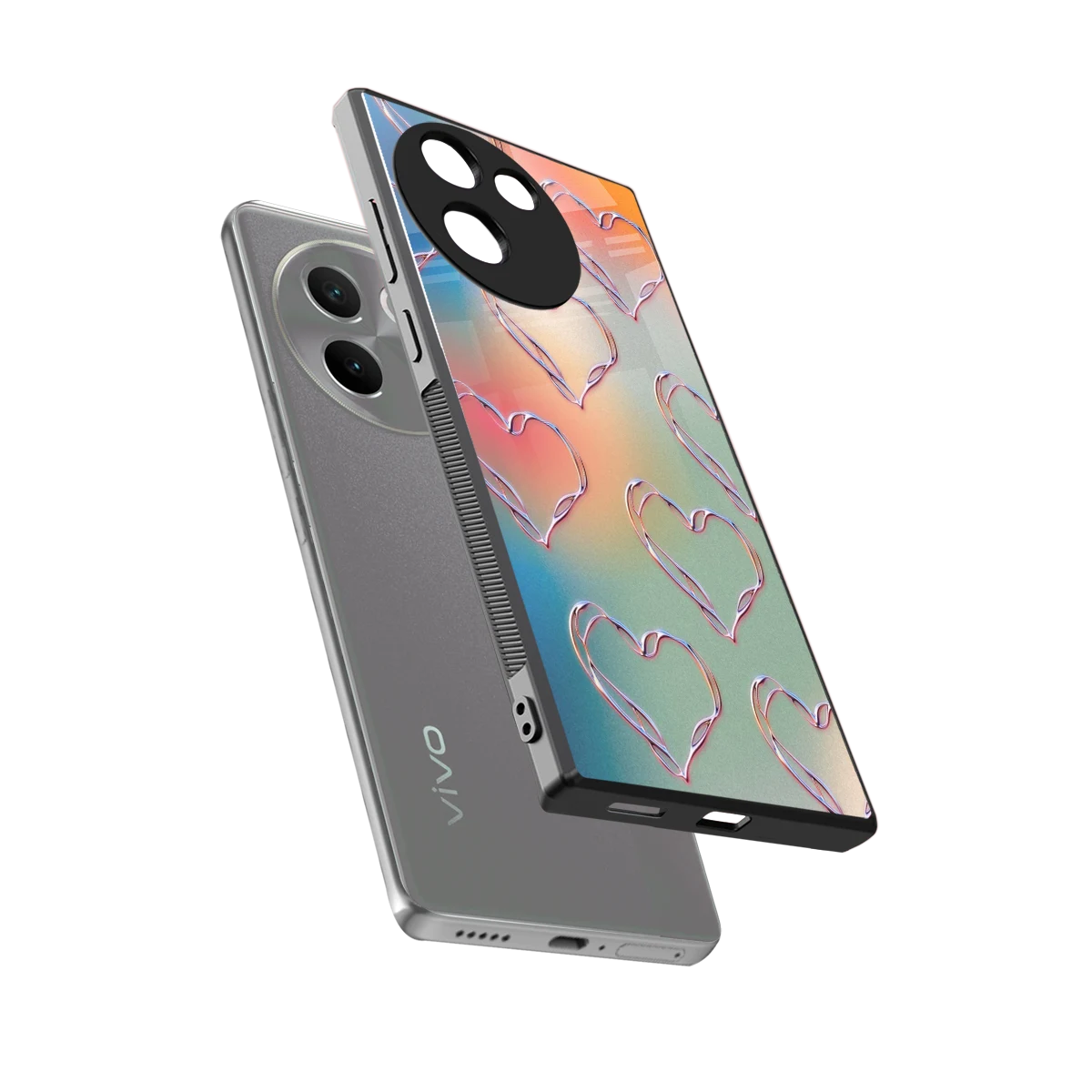 Hearts Euphoria sleek vivo v30e cover with tempered glass back and TPU edges