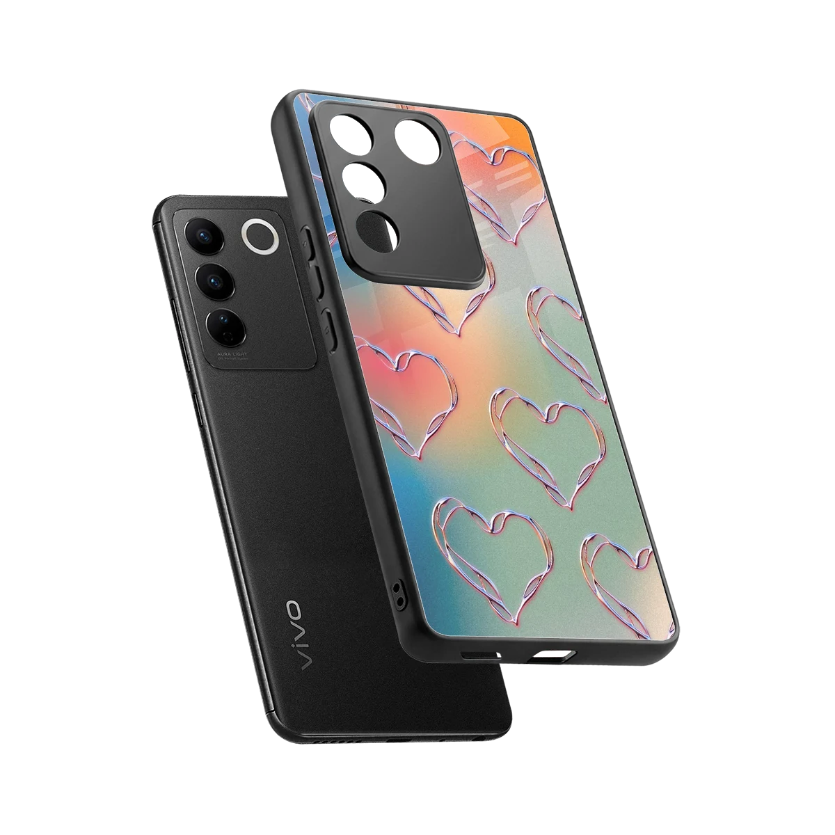 Hearts Euphoria sleek vivo v27 5g cover with tempered glass back and TPU edges