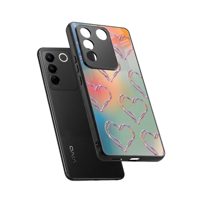 Hearts Euphoria sleek vivo v27 5g cover with tempered glass back and TPU edges