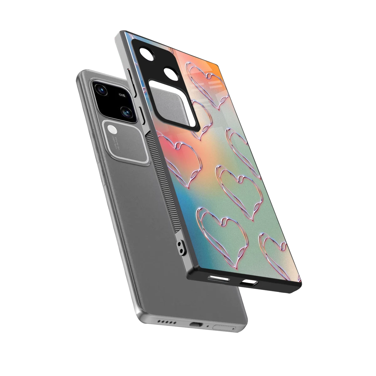Hearts Euphoria sleek vivo v30 cover with tempered glass back and TPU edges