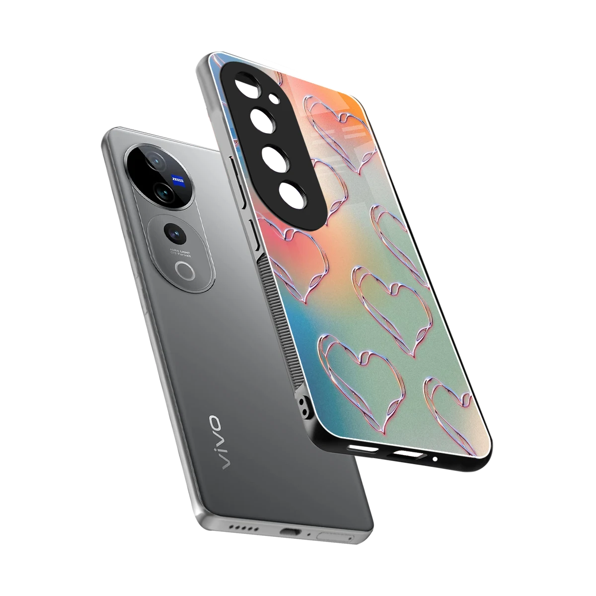 Hearts Euphoria sleek vivo v40 pro cover with tempered glass back and TPU edges